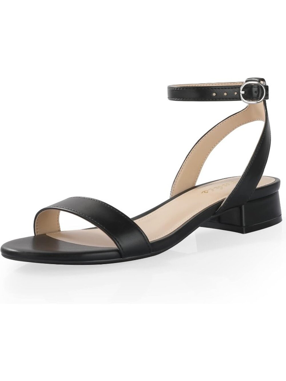🆕Women All Black Sandals Open Toe 1 Inch Low Block Heel Comfortable walking